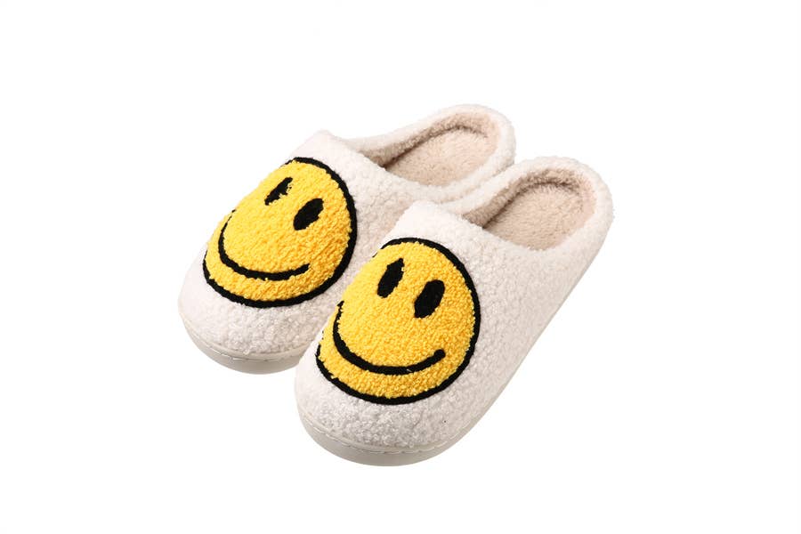 Ladies Plush Evening Slippers with HAPPY FACE